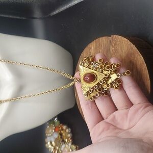 Midcentury russian pyramid amber glass stained‎ necklace N3234